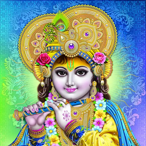 0030 Lord Krishna Plain, Glitter, Stone, Crystal High Gloss Decorative Tile by Global Art