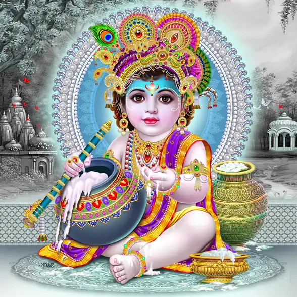 0032 Lord Krishna Plain, Glitter, Stone, Crystal High Gloss Decorative Tile by Global Art