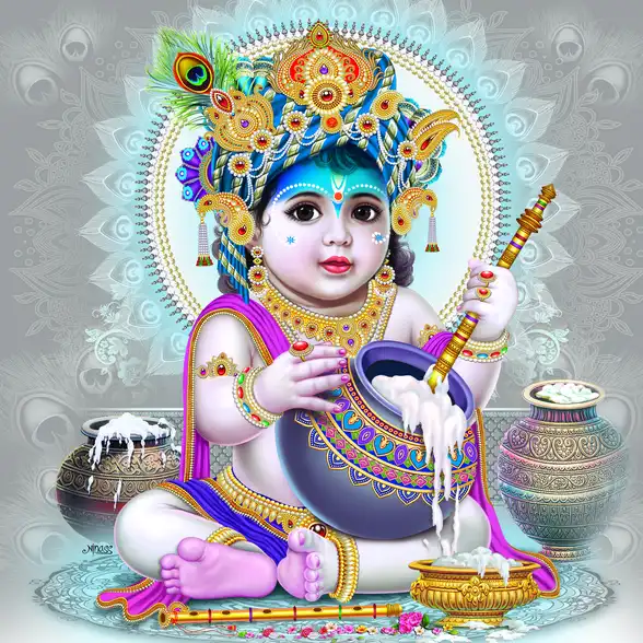 0033 Lord Krishna Plain, Glitter, Stone, Crystal High Gloss Decorative Tile by Global Art