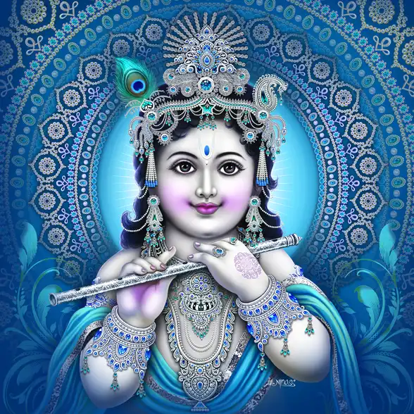 0034 Lord Krishna Plain, Glitter, Stone, Crystal High Gloss Decorative Tile by Global Art