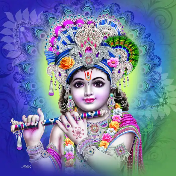 0045 Lord Krishna Plain, Glitter, Stone, Crystal High Gloss Decorative Tile by Global Art