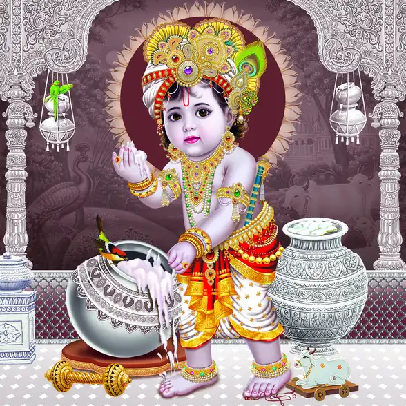 0036 Lord Krishna Plain, Glitter, Stone, Crystal High Gloss Decorative Tile by Global Art