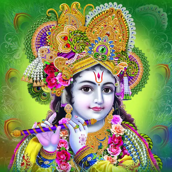 0037 Lord Krishna Plain, Glitter, Stone, Crystal High Gloss Decorative Tile by Global Art