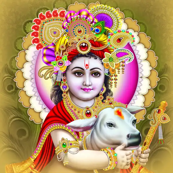 0049 Lord Krishna Plain, Glitter, Stone, Crystal High Gloss Decorative Tile by Global Art