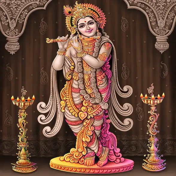 0050 Lord Krishna Plain, Glitter, Stone, Crystal High Gloss Decorative Tile by Global Art