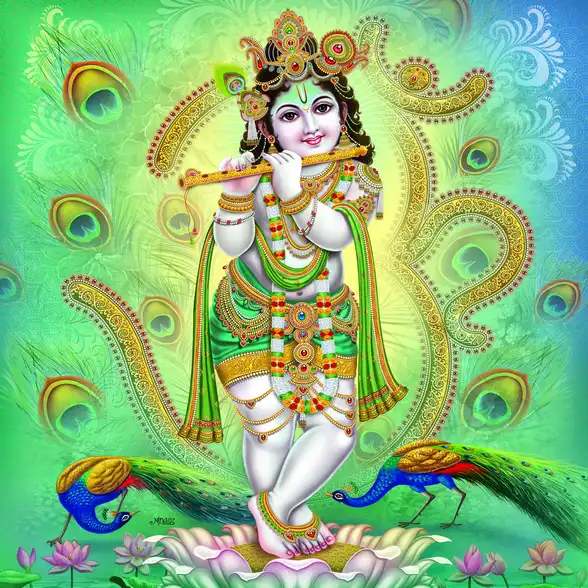 0038 Lord Krishna Plain, Glitter, Stone, Crystal High Gloss Decorative Tile by Global Art