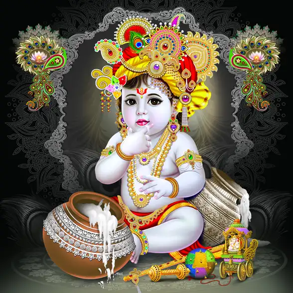 0056 Lord Krishna Plain, Glitter, Stone, Crystal High Gloss Decorative Tile by Global Art
