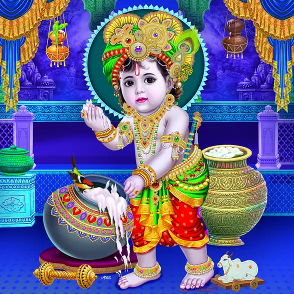 0041 Lord Krishna Plain, Glitter, Stone, Crystal High Gloss Decorative Tile by Global Art