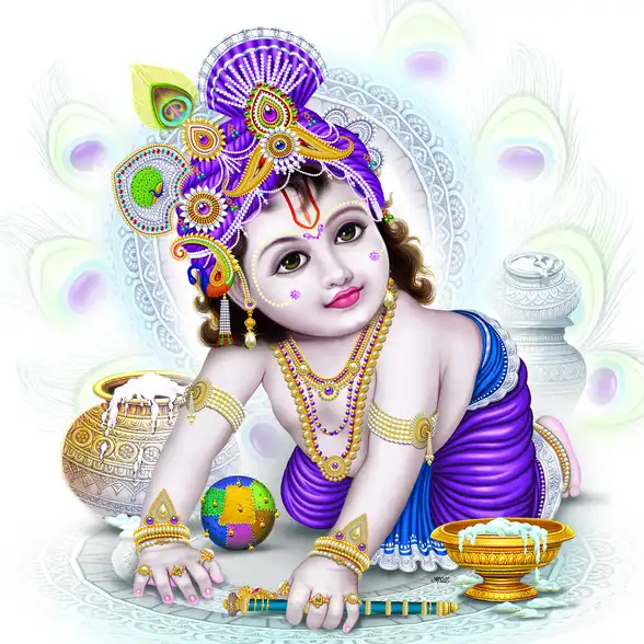 0060 Lord Krishna Plain, Glitter, Stone, Crystal High Gloss Decorative Tile by Global Art