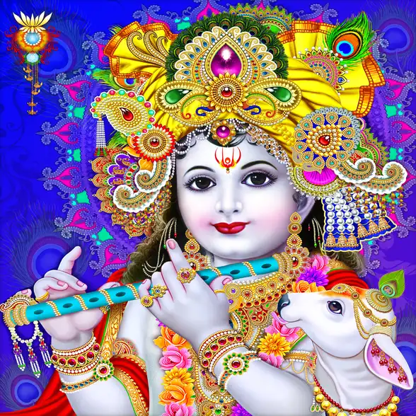 0044 Lord Krishna Plain, Glitter, Stone, Crystal High Gloss Decorative Tile by Global Art