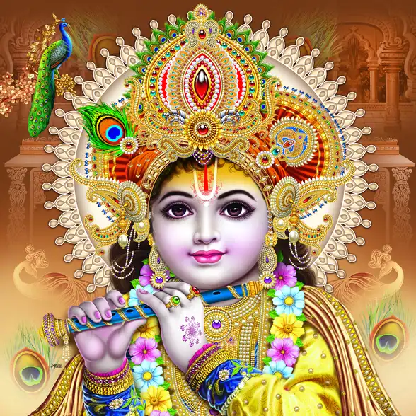 0046 Lord Krishna Plain, Glitter, Stone, Crystal High Gloss Decorative Tile by Global Art