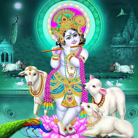 0063 Lord Krishna Plain, Glitter, Stone, Crystal High Gloss Decorative Tile by Global Art
