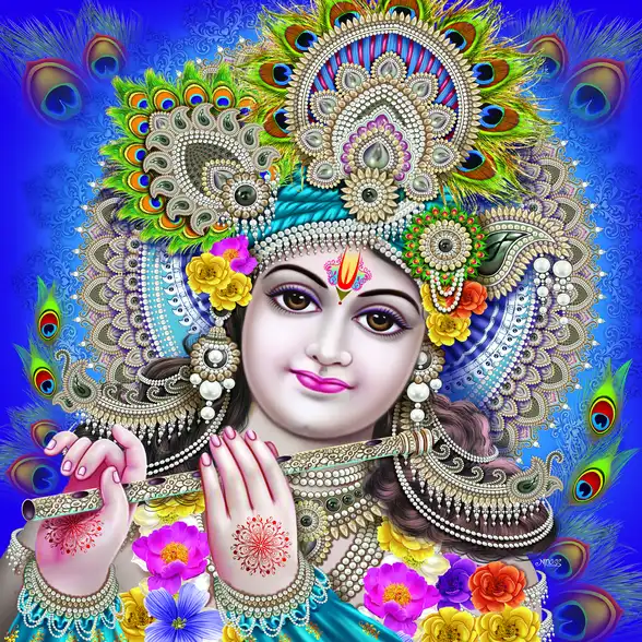 0047 Lord Krishna Plain, Glitter, Stone, Crystal High Gloss Decorative Tile by Global Art