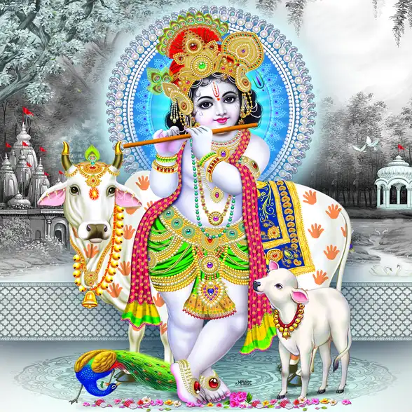 0048 Lord Krishna Plain, Glitter, Stone, Crystal High Gloss Decorative Tile by Global Art