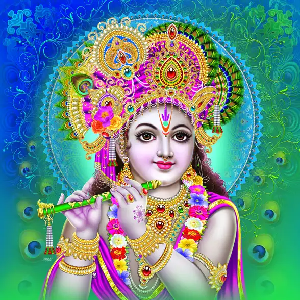 0051 Lord Krishna Plain, Glitter, Stone, Crystal High Gloss Decorative Tile by Global Art