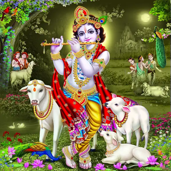 0052 Lord Krishna Plain, Glitter, Stone, Crystal High Gloss Decorative Tile by Global Art