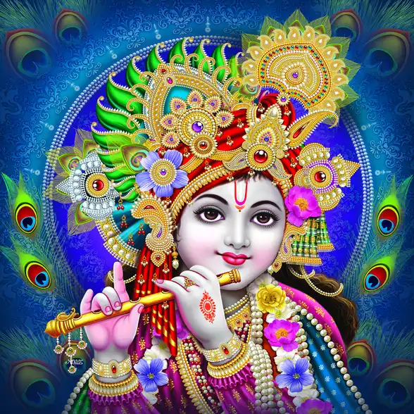 0053 Lord Krishna Plain, Glitter, Stone, Crystal High Gloss Decorative Tile by Global Art