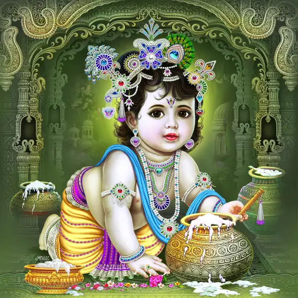 0055 Lord Krishna Plain, Glitter, Stone, Crystal High Gloss Decorative Tile by Global Art