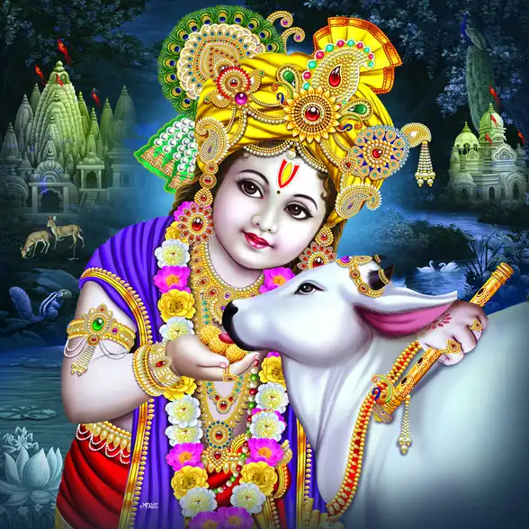 0054 Lord Krishna Plain, Glitter, Stone, Crystal High Gloss Decorative Tile by Global Art