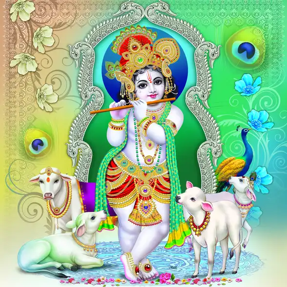0057 Lord Krishna Plain, Glitter, Stone, Crystal High Gloss Decorative Tile by Global Art
