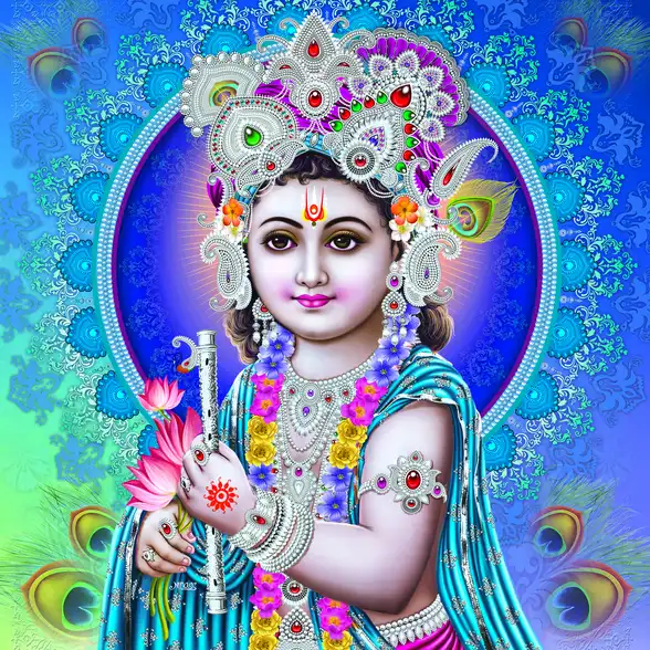 0058 Lord Krishna Plain, Glitter, Stone, Crystal High Gloss Decorative Tile by Global Art