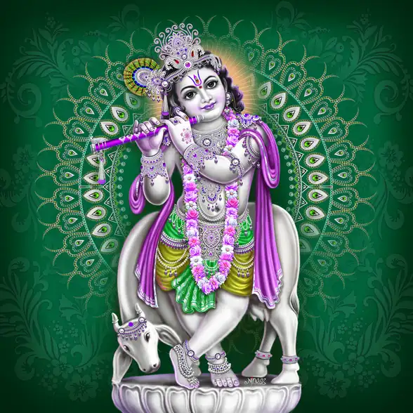0074 Lord Krishna Plain, Glitter, Stone, Crystal High Gloss Decorative Tile by Global Art