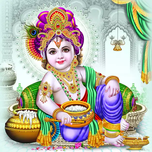 0059 Lord Krishna Plain, Glitter, Stone, Crystal High Gloss Decorative Tile by Global Art
