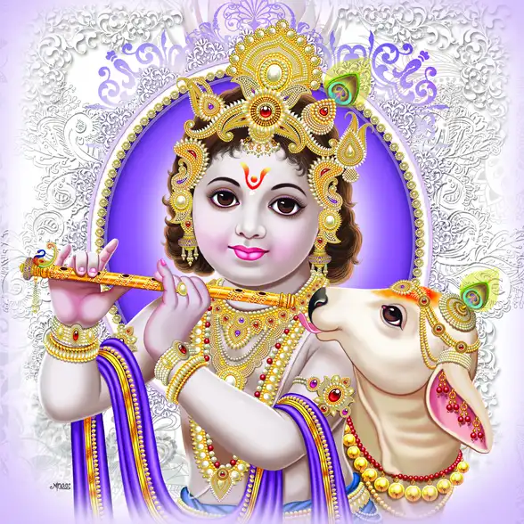 0061 Lord Krishna Plain, Glitter, Stone, Crystal High Gloss Decorative Tile by Global Art