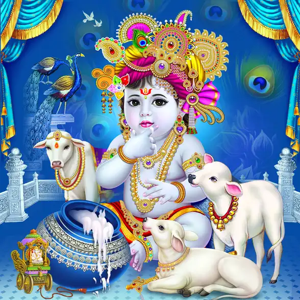 0065 Lord Krishna Plain, Glitter, Stone, Crystal High Gloss Decorative Tile by Global Art