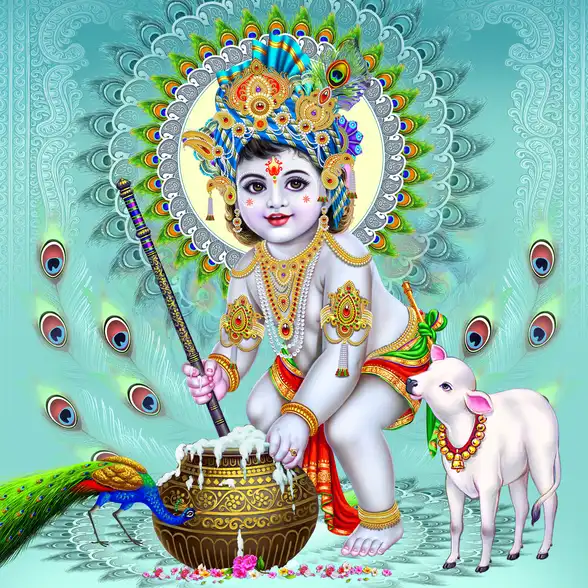 0064 Lord Krishna Plain, Glitter, Stone, Crystal High Gloss Decorative Tile by Global Art