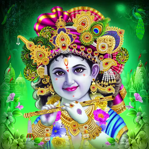 0066 Lord Krishna Plain, Glitter, Stone, Crystal High Gloss Decorative Tile by Global Art