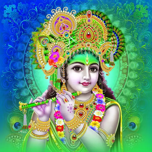 0070 Lord Krishna Plain, Glitter, Stone, Crystal High Gloss Decorative Tile by Global Art