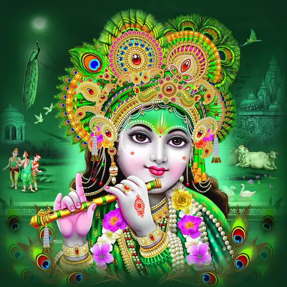 0068 Lord Krishna Plain, Glitter, Stone, Crystal High Gloss Decorative Tile by Global Art