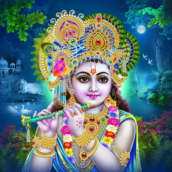 0071 Lord Krishna Plain, Glitter, Stone, Crystal High Gloss Decorative Tile by Global Art