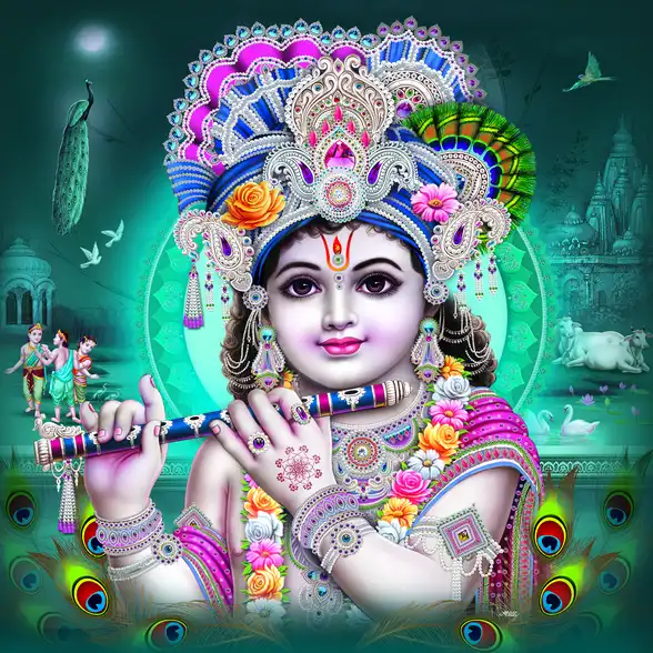 0072 Lord Krishna Plain, Glitter, Stone, Crystal High Gloss Decorative Tile by Global Art