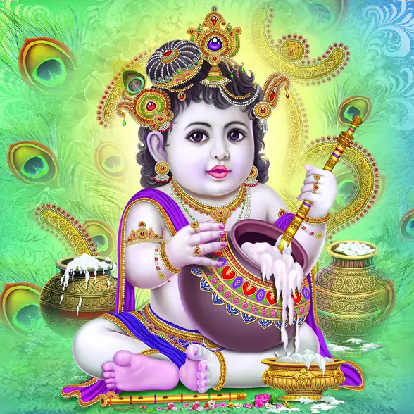 0073 Lord Krishna Plain, Glitter, Stone, Crystal High Gloss Decorative Tile by Global Art