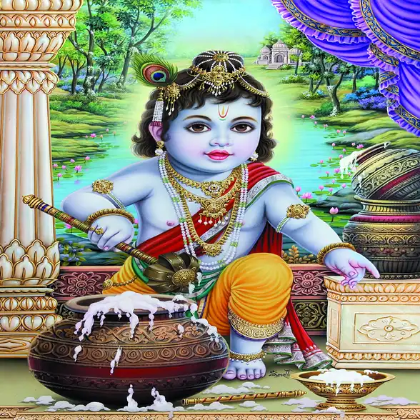 0075 Lord Krishna Plain, Glitter, Stone, Crystal High Gloss Decorative Tile by Global Art