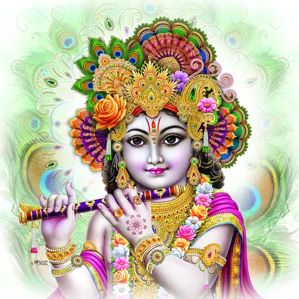 0077 Lord Krishna Plain, Glitter, Stone, Crystal High Gloss Decorative Tile by Global Art