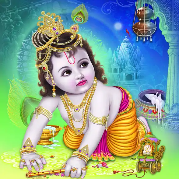 0079 Lord Krishna Plain, Glitter, Stone, Crystal High Gloss Decorative Tile by Global Art