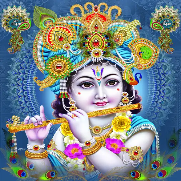0080 Lord Krishna Plain, Glitter, Stone, Crystal High Gloss Decorative Tile by Global Art