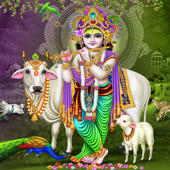 0082 Lord Krishna Plain, Glitter, Stone, Crystal High Gloss Decorative Tile by Global Art