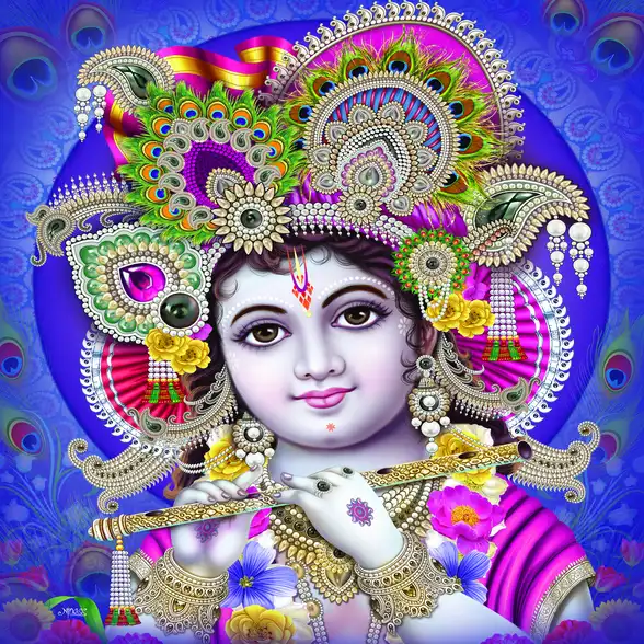 0083 Lord Krishna Plain, Glitter, Stone, Crystal High Gloss Decorative Tile by Global Art