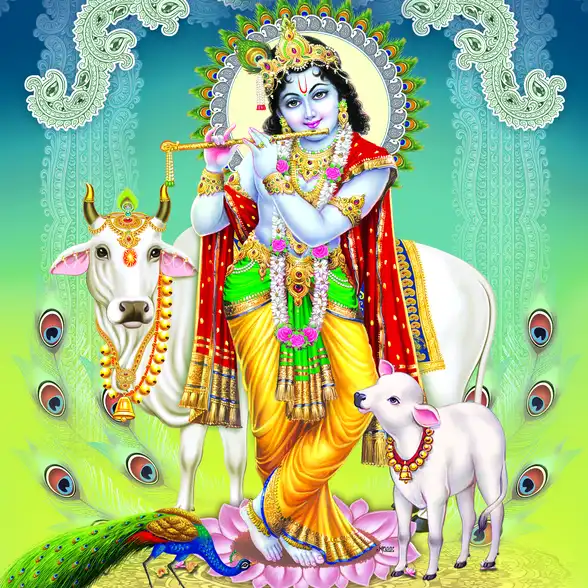 0084 Lord Krishna Plain, Glitter, Stone, Crystal High Gloss Decorative Tile by Global Art