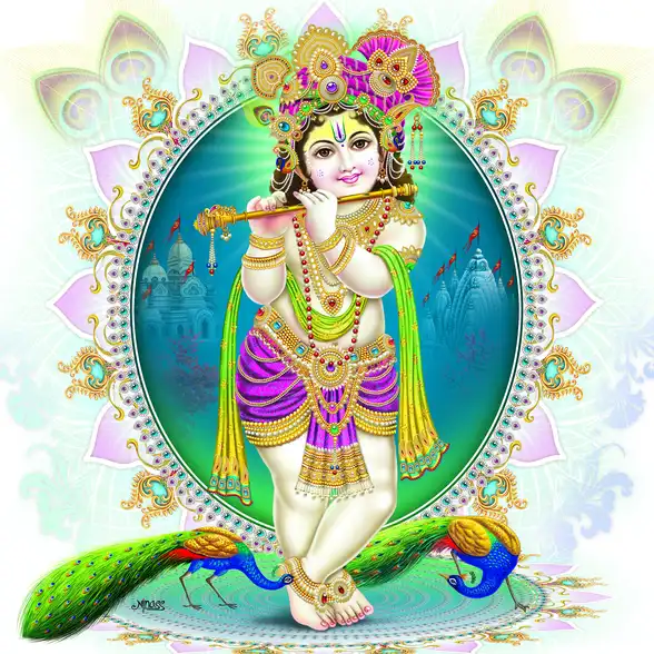 0085 Lord Krishna Plain, Glitter, Stone, Crystal High Gloss Decorative Tile by Global Art
