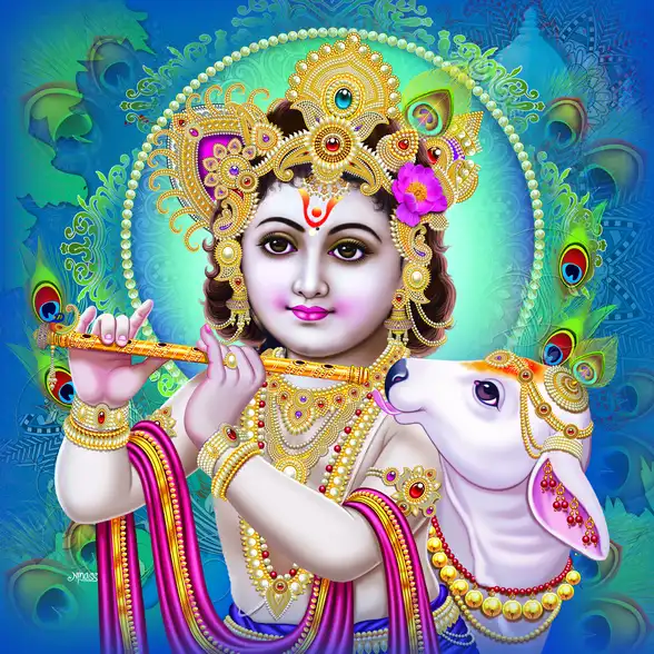 0087 Lord Krishna Plain, Glitter, Stone, Crystal High Gloss Decorative Tile by Global Art