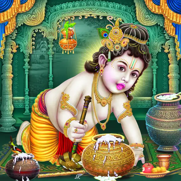 0089 Lord Krishna Plain, Glitter, Stone, Crystal High Gloss Decorative Tile by Global Art