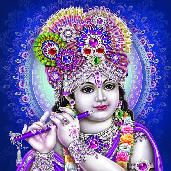 0090 Lord Krishna Plain, Glitter, Stone, Crystal High Gloss Decorative Tile by Global Art