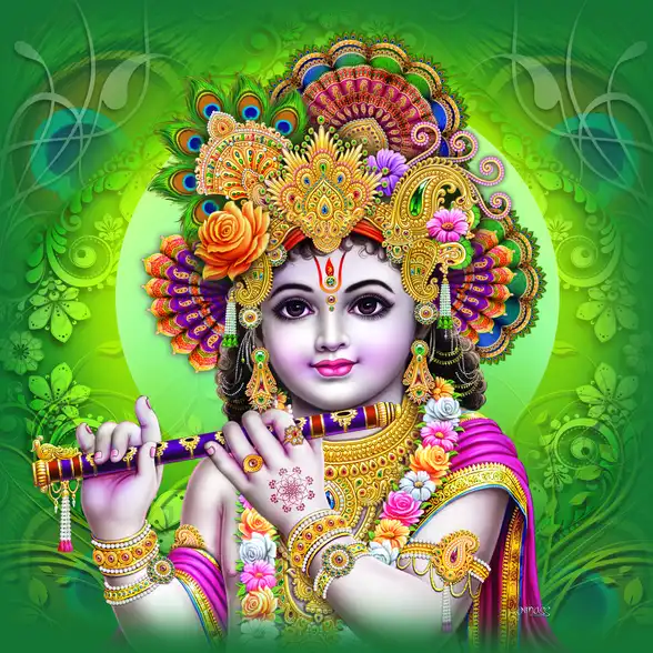 0091 Lord Krishna Plain, Glitter, Stone, Crystal High Gloss Decorative Tile by Global Art