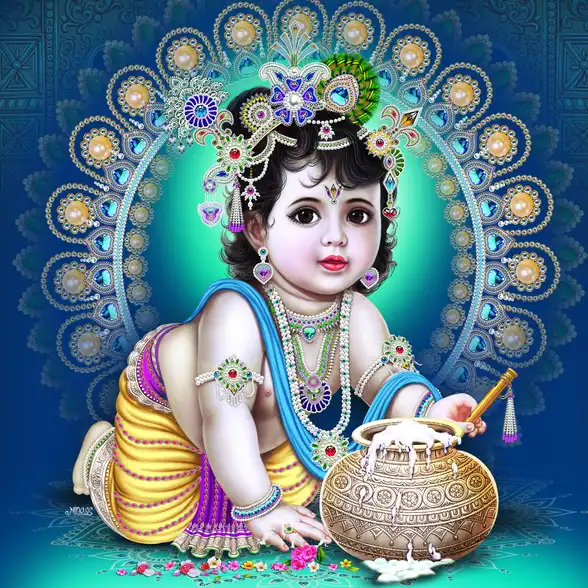 0092 Lord Krishna Plain, Glitter, Stone, Crystal High Gloss Decorative Tile by Global Art