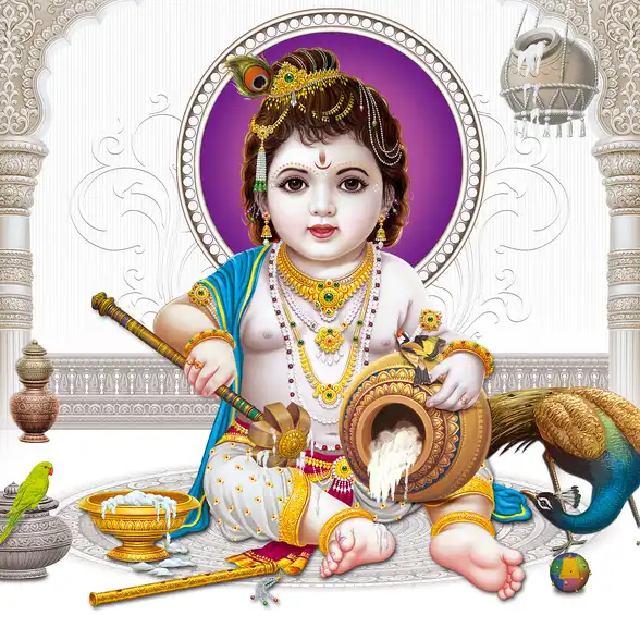 0094 Lord Krishna Plain, Glitter, Stone, Crystal High Gloss Decorative Tile by Global Art